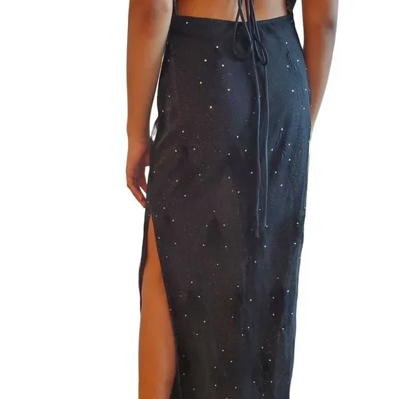 90s/Y2K Vintage Black Lace Up Back Maxi Dress - Picture 4 of 13